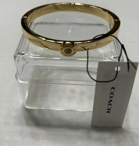 COACH Open Circle Hinged Bangle Gold Color Coach Embossed on Bracelet C0199 NEW - Picture 1 of 5