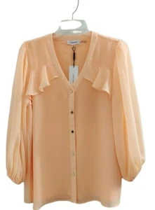 Calvin Klein Damen Gr. M Pfirsich Rüschen 3/4 Arm Bluse Oberteil - Bild 1 von 7