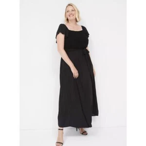Lane Bryant 22W Maxi DRESS Crochet Front Crinkle Gauze Flutter Sleeve Lined NEW - Picture 1 of 12