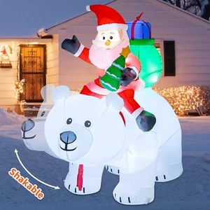 Santa Montando Oso Polar 6 Ft LED Inflables De Navidad Decoracion Para Exterior - Picture 1 of 6