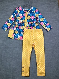 Foxtail Lilies Outfit Girls L Large Blue Yellow Floral Polka Dot Shirt Pants Set - Picture 1 of 21