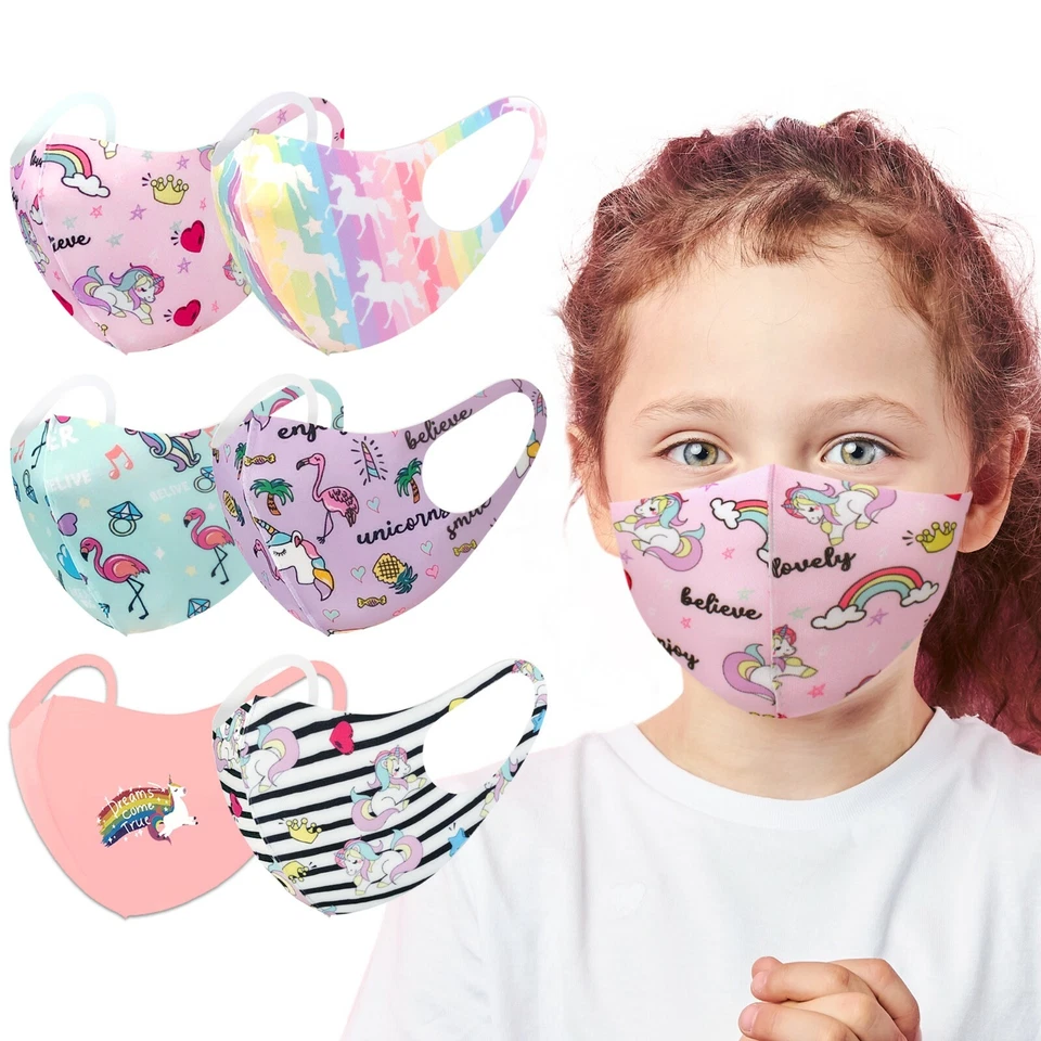 6 Pack Set Kids Girls Unicorn Soft Lightweight Washable & Reusable Face Masks - Image 1 of 3