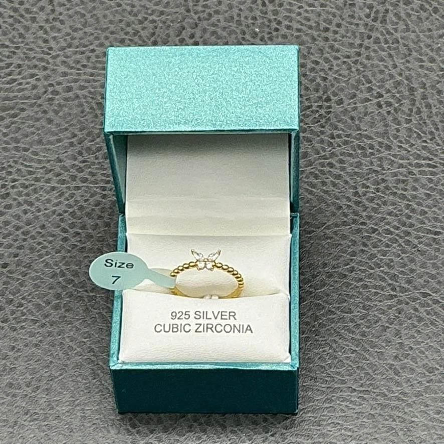Anillo Rachel Zoe Tono Oro Plata 925 Talla 7 Circonita Cúbica Banda Cuentas Caja de Regalo Foto 1 de 4