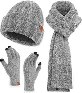 Donna Inverno Caldo Knit Beanie Cappello Touchscreen Guanti Lungo Sciarpa Set Co - Foto 1 di 12