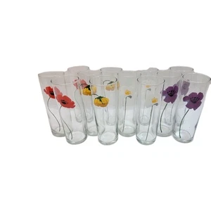 12 Anchor Hocking Poppy Tom Collins Mix Set Vintage Floral Highball Tumbler Lot - Picture 1 of 7