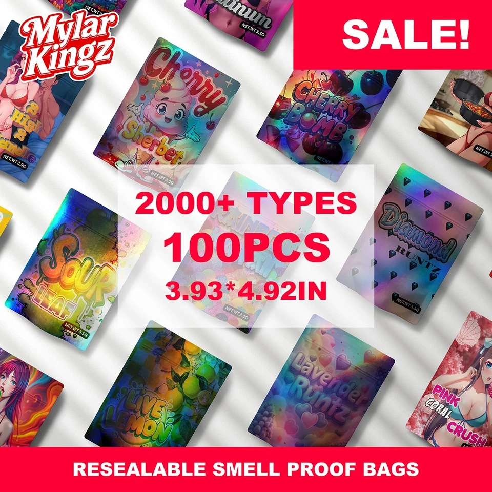Juego de diseño de bolsas Mylar 3,5 gramos | 100 piezas PARA CADA PAQUETE EN 1 (UNO) DISEÑO ALEATORIO Foto 1 de 4