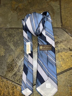 Vintage Guy Laroche Tie – Blue Gray Stripes – Paris Cravates Polyester Necktie - Image 1 of 4