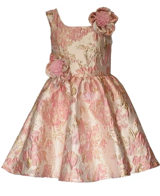 Bonnie Jean Big Girls Pink Gold Floral Jacquard Party Dress - Size 10 (M) - BNWT - Image 1 of 4