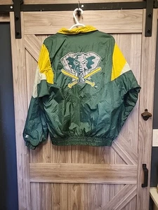 Vintage OAKLAND ATHLETICS A'S Starter Jacket Windbreaker Size Medium Green Gold - Bild 1 von 12