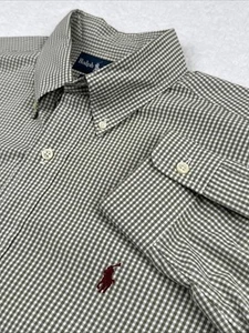 Ralph Lauren Classic Fit Mens Shirt 16 32/33 Green White Check Plaid Cotton - Picture 1 of 17