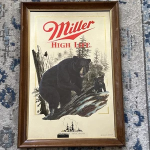 1991 Miller High Life Wisconsin Schwarzbär Bier Spiegel Wildlife Serie #8287 Vintage - Bild 1 von 5