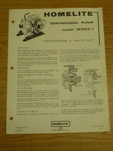 VINTAGE HOMELITE TRASH PUMP PARTS MANUAL 120S3-1 - Picture 1 of 1