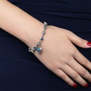 925 Sterling Silver Sapphire Bracelet Crystal Heart Bracelets Gift Women Jewelry