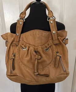 NWT B Makowsky Lisbon Orange Terracotta Drawstring Pocket Lg. Leather Tote - Picture 1 of 13
