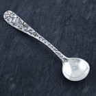 Salt Spoon w/ Floral Pattern -925 Sterling Silver - Mustard Antique Replica 