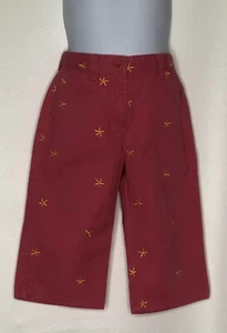 LL Bean Girl's Nantucket Red Pants Capri Embroidered Starfish Adj Waist Sz 5-6 - Picture 1 of 3
