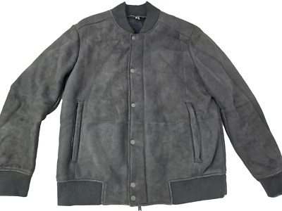 Theory Shearling Sheepskin Suede Zip Button Up Leather Bomber Jacket L / XL - Image 1 of 4