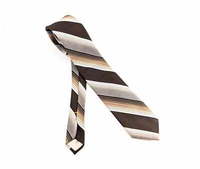1970s DON LOPER Tie Men's Vintage Brown Striped Polyester Disco Era Necktie - Imagem 1 de 4