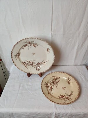 Plats Service Glaïeul Faïence De Gien, Terre De Fer Sépia Fin 19ème - Photo 1/4