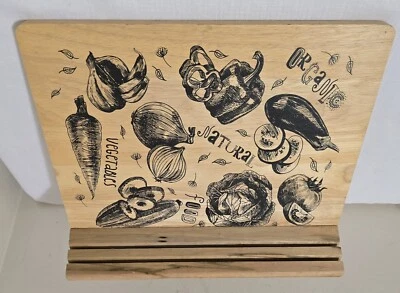 Wood Book/ Recipe Holder Stand, Veggie Pattern,Moisture Resistant,Likely used  - Image 1 of 4