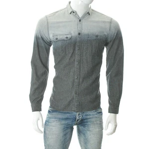 Reunion Men 2 Pocket Gradient Dye Wash TONALITY CHAMBRAY Shirt Long Sleeve SMALL - Picture 1 of 7