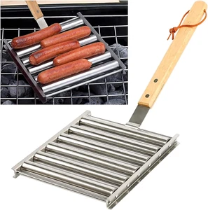 KAYCROWN Hot Dog Roller Stainless Steel Sausage Roller Rack with Extra Long Wood - Picture 1 of 12