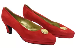 ESCADA Heels Women's EU 39.5 Suede Leather Gold Details Red - Picture 1 of 11