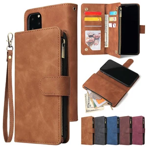 Flip Zipper Leather Wallet Case For iPhone 16 15 Pro Max 14 Pro 13 12 11 XR XS 8 - Picture 1 of 20