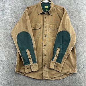 Cabelas Hunting Shirt Mens M Beige Green Button Down Pockets Cotton Long Sleeve - Picture 1 of 10