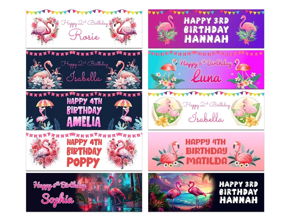 Banners de Cumpleaños Personalizados Diseño Flamenco Niños Niños Fiesta Decoración 433 Foto 1 de 1