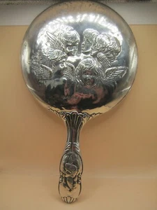 Birmingham 1906 Sterling Silver Hand Mirror Large Example With Reynolds Cherrub - Picture 1 of 6