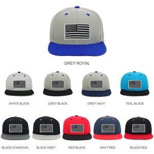Youth Kid's Grey American Flag Patch Flat Bill Snapback 2-Tone Cap - FREESHIP - Picture 1 of 21