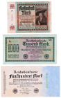 1922 Weimar Germany Hyperinflation 500, 1000, 5000 Mark Reichsbank Notes VG+