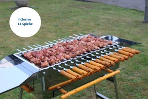 Holzkohlegrill Mangal Schaschlikgrill inkl.14 Spieße aus Edelstahl mit Holzgriff - Bild 1 von 6