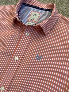 CREW CLOTHING TAILORED FIT CORAL PINK STRIPE LONG SLEEVE SHIRT M MEDIUM - Picture 1 of 5