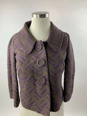 Walter Baker Olive Green Purple Herringbone Crop Swing Wool Bln Blazer Jacket 0 - Image 1 of 4