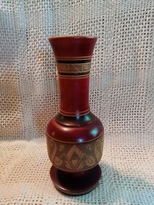 Vtg. Hand Carved Wooden Vase W Flowers & Leaves Design. 2 Toned Wood.Intricate  - Image 1 of 4
