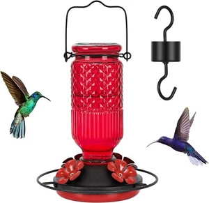 16 Oz Glass Hummingbird Feeder for Outdoor Hanging 4 Bee Guard Feeding Ports - Picture 1 of 7