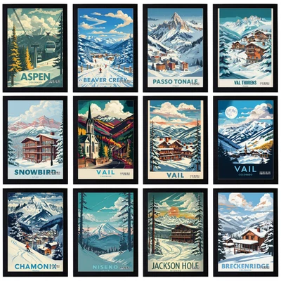 Vintage Ski Resorts Travel Holiday Poster Retro Print Decor Wall Art A5 A4 A3 - image 1 of 3