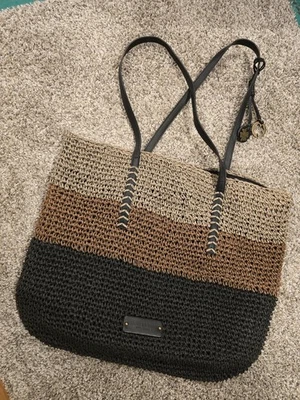 Bolso de Mano Vintage Lucky Brand Browns Negro Papel Tejido Sobre el Hombro Cartera Foto 1 de 4