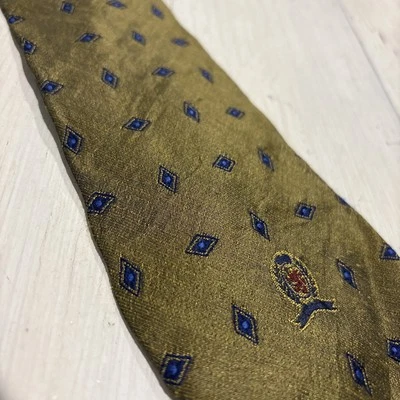 Vintage Tommy Hilfiger tie Silk Linen Blend Necktie Olive Green & Blue - Image 1 of 4
