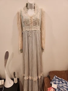 Vintage Gunne Sax Maxikleid LT Blau Transparent Gr. 11 70er Langarm Schnürung Oberteil - Bild 1 von 23