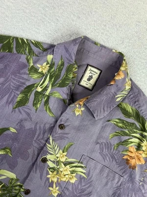 Jamaica Jaxx Shirt Mens Large Purple Silk Hawaiian Aloha Floral Camp Button Up - Image 1 of 4