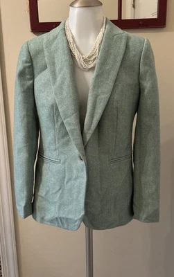 NUEVO J.Crew Blazer Mujer 6P Verde Espiga Mezcla Lana Escolar Carrera Trabajo Foto 1 de 4