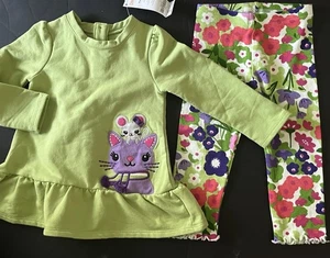 Set 2 pezzi top e leggings nuovi con etichette ragazza 18-24 Gymboree MOUSING AROUND cotone con volant! - Foto 1 di 1