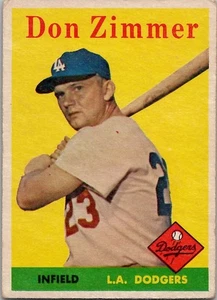 1958 Topps DON ZIMMER Los Angeles Dodgers #77 VG/EX Condition YELLOW TEAM - Picture 1 of 2