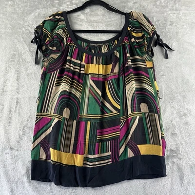 Blusa Top Guess Jeans Mujer’s M Negra con Diseño Geométrico Multicolor 100% Seda Foto 1 de 4