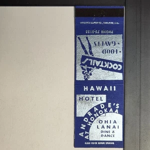 Andrade's Hotel Honokaa Hawaii Vintage Blue Silver Design Matchbook - Picture 1 of 3