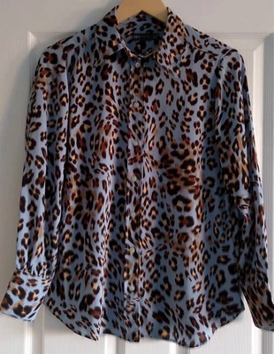 Stunning Blue Leopard Print Womens Blouse Size 12 M&S Excellent Condition - Image 1 of 4