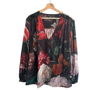 Anthropologie Pankaj Nidhi Damen Oversize Blumen Top Größe 3X Pailletten Boho Locker - Bild 1 von 11